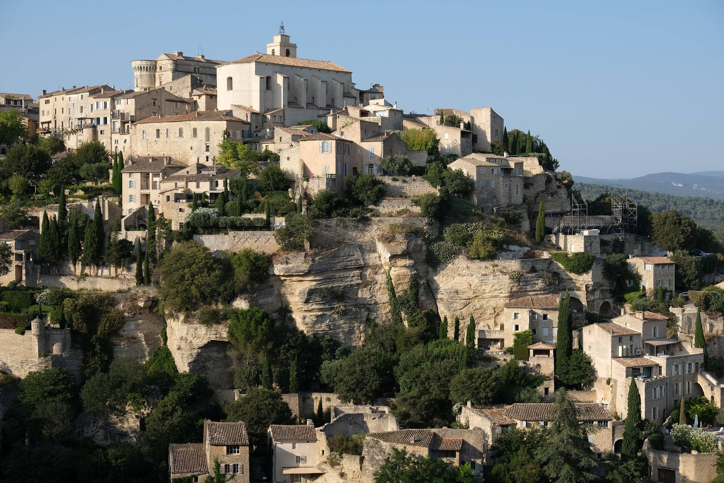 The hilltop village of Gordes in Provence in late-afternoon light